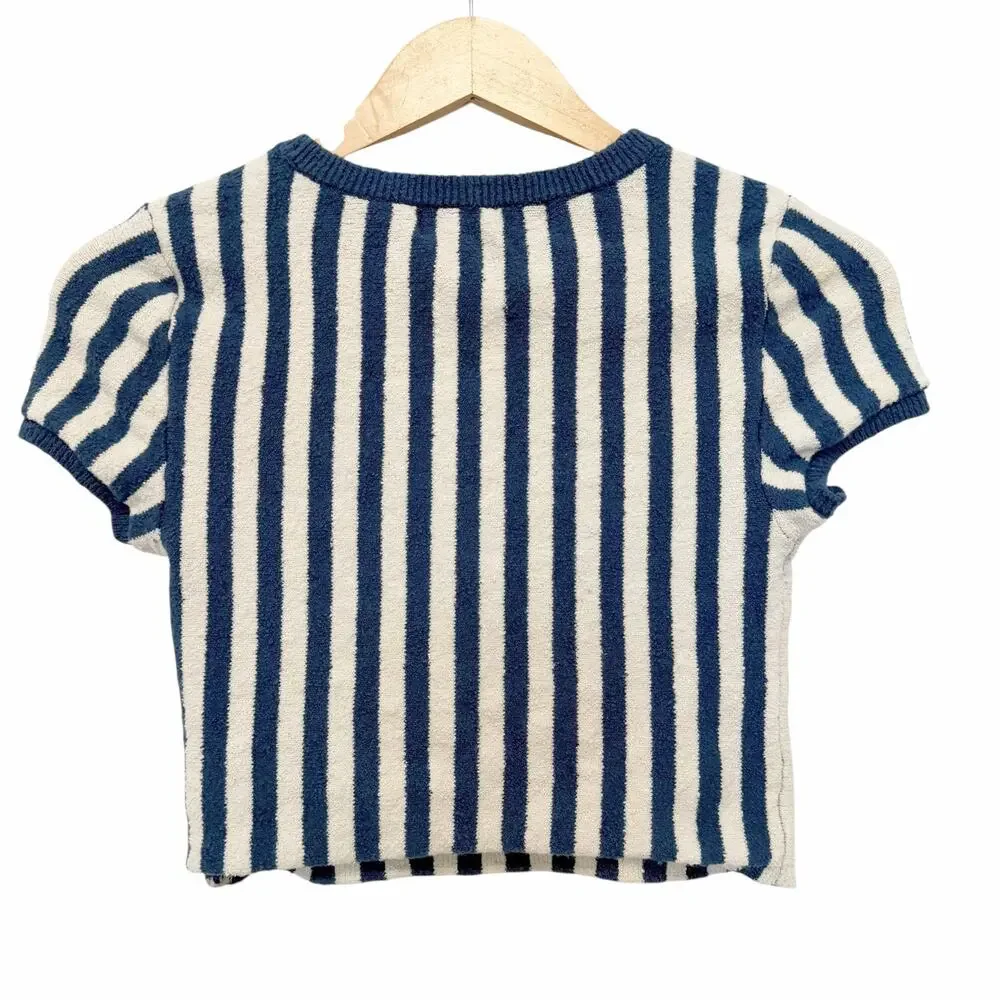 Free People Navy White Striped Roberta Sweater Top Sz XS